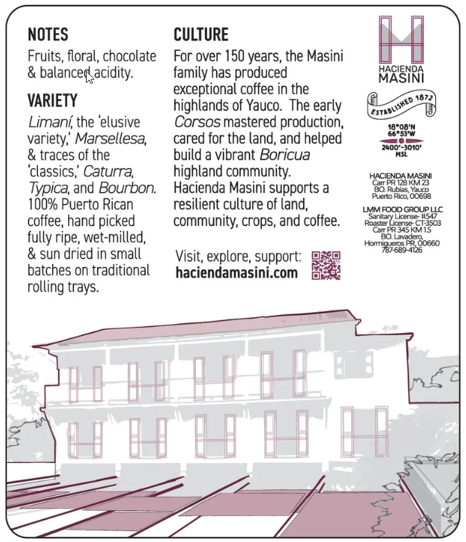 Café Masini en grano, tueste medio, 12 oz